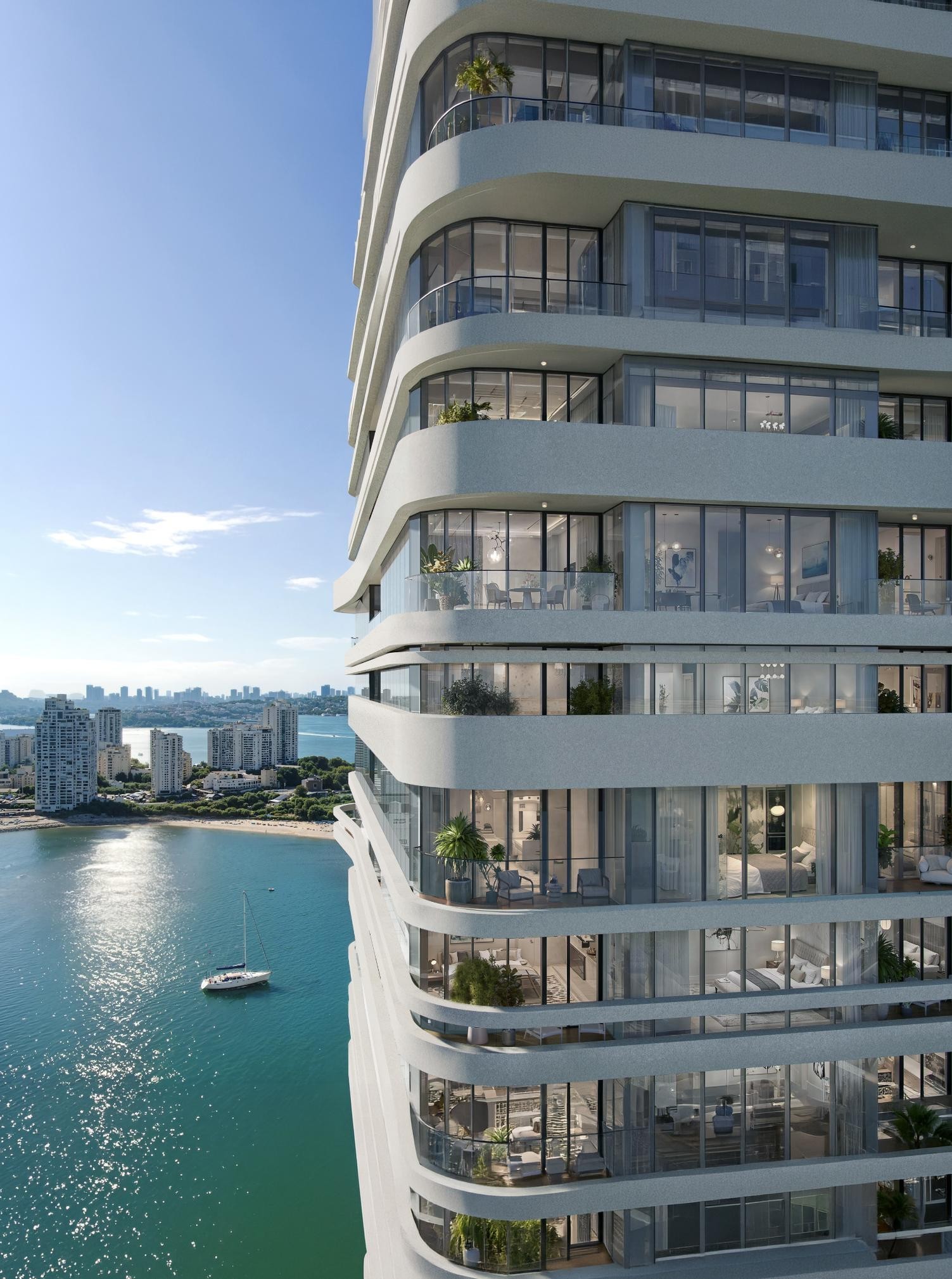 Linar Waterfront exterior facade with ribbon balconies